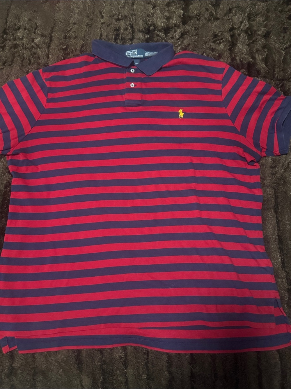 Polo by Ralph Lauren Navy & Red Striped Polo with Yellow Pony